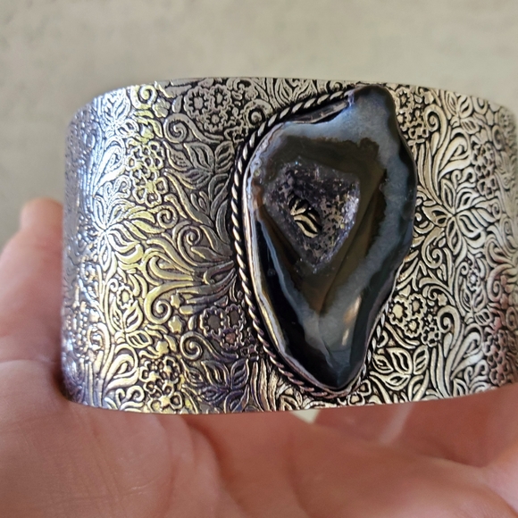 New Solar Agate Druzy Adjustable Cuff 925 Silver Bracelet. - Picture 13 of 15